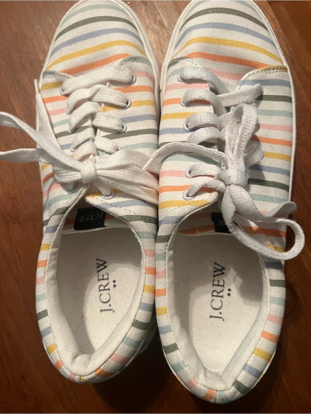 Women’s Striped JCrew Canvas Lace-Up Sneakers - White with Pastel Stripes